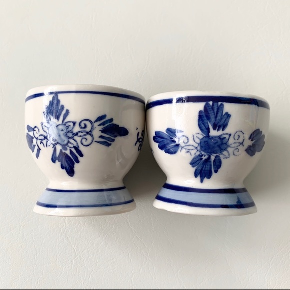 Vintage Blue and White Ceramic Egg Holder Set of 2 - Picture 3 of 5